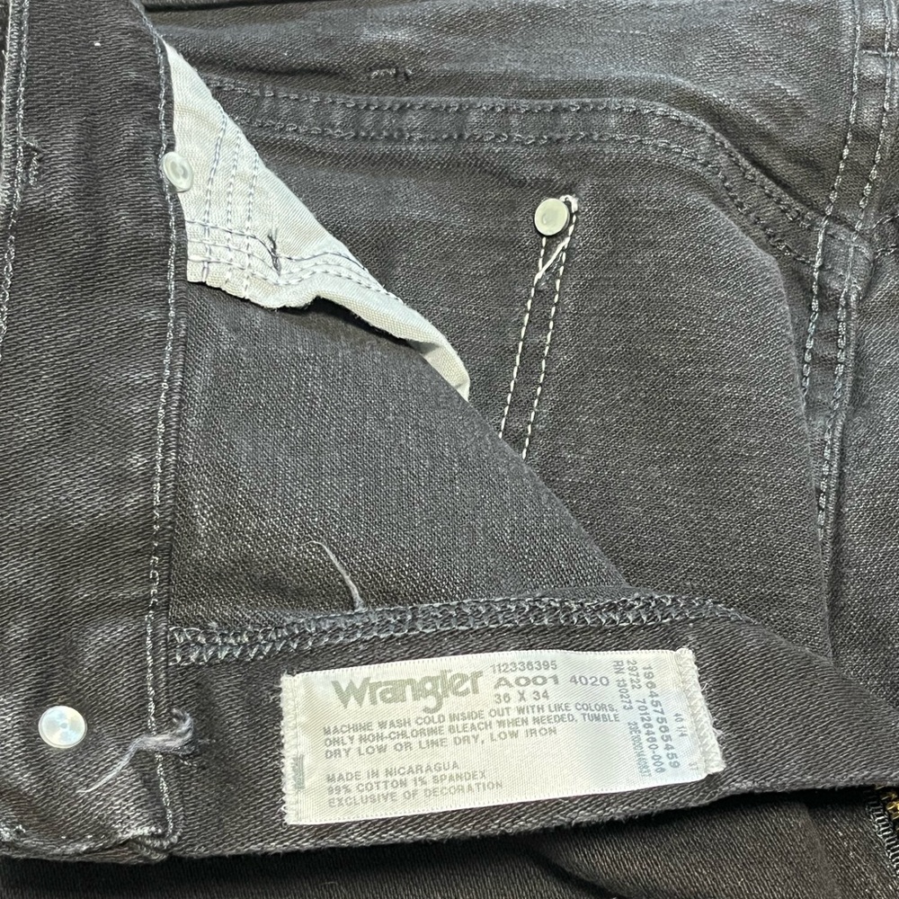 Men’s Black Wrangler Jeans 36”x34” Cowboy Western Rodeo stretch Logo Style A001 - Picture 10 of 12